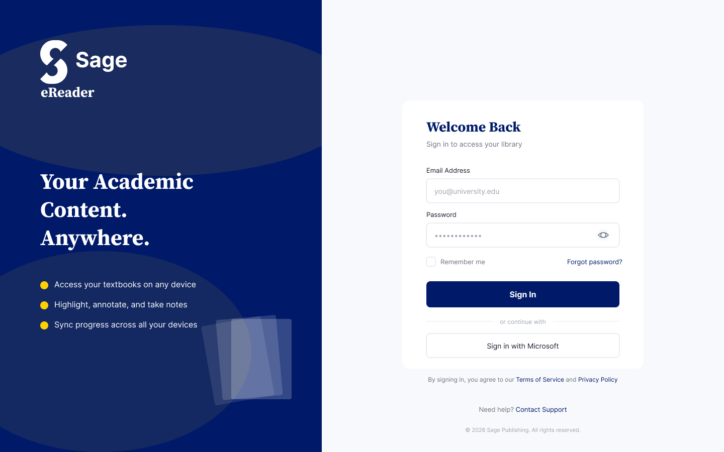 Sage eReader - Sign In Page